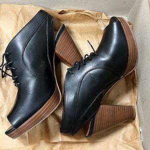 Madewell 1937 Black Leather Lace-Up Platform Slingback Bootie Heel 7-M